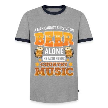 Mens Beer and Country Music Design Country Music - Men's Ringer Shirt - grey/navy  - Front - AI Model Female 172 light (172cm) & AI Model Male 178 light (178cm)