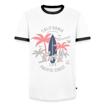 California Surf - Men's Ringer Shirt - white/black - Front - AI Model Female 172 light (172cm) & AI Model Male 178 dark (178cm)
