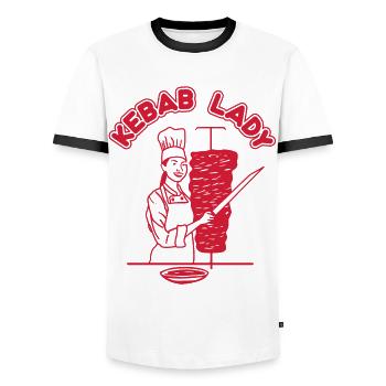 Kebab Lady - Doner Woman - Snack - Men's Ringer Shirt - white/black - Front - AI Model Female 172 light (172cm) & AI Model Male 178 dark (178cm)