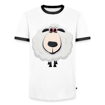 Sheep farmer shepherd sleeping sheep lamb pasture - Men's Ringer Shirt - white/black - Front - AI Model Female 172 light (172cm) & AI Model Male 178 dark (178cm)