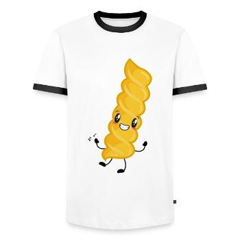 Fussili Nudel Pasta Musik - Männer Kontrast-T-Shirt - Weiß/Schwarz - Vorne - AI Model Female 172 light (172cm) & AI Model Male 178 dark (178cm)