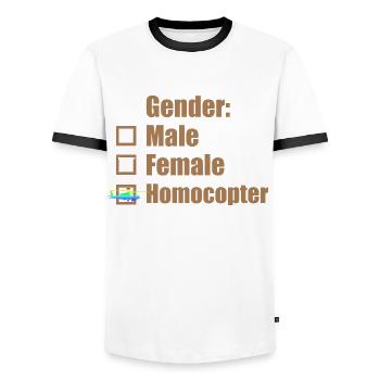 homocopter schwul homosexuell lesbisch helicopter - Männer Kontrast-T-Shirt - Weiß/Schwarz - Vorne - AI Model Female 172 light (172cm) & AI Model Male 178 dark (178cm)