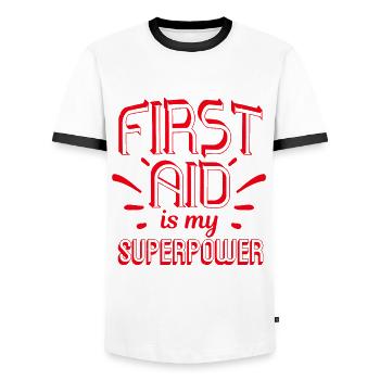 Les premiers secours sont mon super-ambulancier - T-shirt contrasté Homme - blanc/noir - Devant - AI Model Female 172 light (172cm) & AI Model Male 178 dark (178cm)
