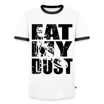 EAT MY DUST Dirtbike Motocross Supercross Gift - Men's Ringer Shirt - white/black - Front - AI Model Female 172 light (172cm) & AI Model Male 178 dark (178cm)