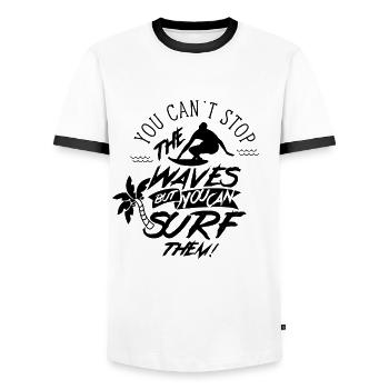 Vous pouvez Les Vagues Ne pas arrêter Surf sur surf - T-shirt contrasté Homme - blanc/noir - Devant - AI Model Female 172 light (172cm) & AI Model Male 178 dark (178cm)