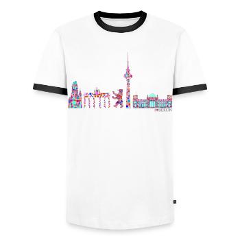 Berlin T-Shirt - Berlin Skyline Shirt - I Love - Men's Ringer Shirt - white/black - Front - AI Model Female 172 light (172cm) & AI Model Male 178 dark (178cm)