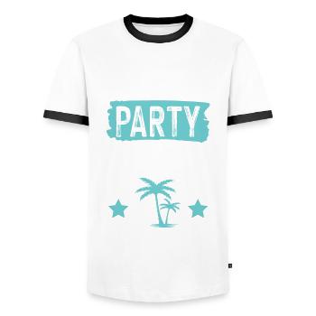 Mallorca Party Crew Beach - Men's Ringer Shirt - white/black - Front - AI Model Female 172 light (172cm) & AI Model Male 178 dark (178cm)