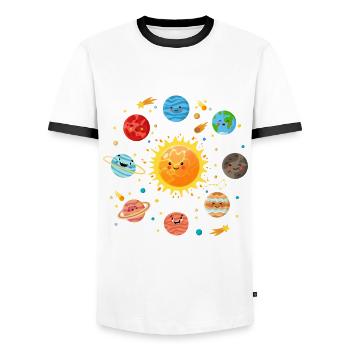 Solar System Space Planets for a sience lover - T-shirt contrasté Homme - blanc/noir - Devant - AI Model Female 172 light (172cm) & AI Model Male 178 dark (178cm)
