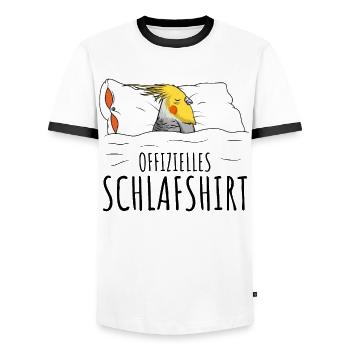 Nymphensittich - Männer Kontrast-T-Shirt - Weiß/Schwarz - Vorne - AI Model Female 172 light (172cm) & AI Model Male 178 dark (178cm)