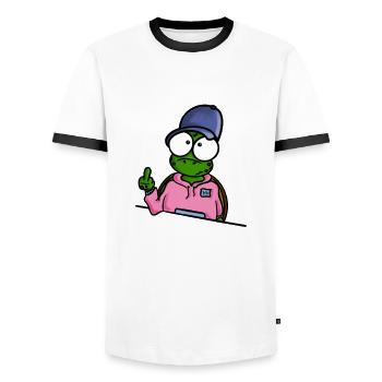 Tortue avec un majeur cap - T-shirt contrasté Homme - blanc/noir - Devant - AI Model Female 172 light (172cm) & AI Model Male 178 dark (178cm)