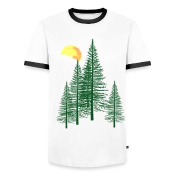 Wilderness Forest Trees Fir Trees Nature Mountains Mountains - Men's Ringer Shirt - white/black - Front - AI Model Female 172 light (172cm) & AI Model Male 178 dark (178cm)