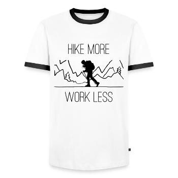 Hiking More Work Less Hikers Hiking - Men's Ringer Shirt - white/black - Front - AI Model Female 172 light (172cm) & AI Model Male 178 dark (178cm)
