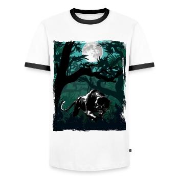 Black Panther in the Jungle - Men's Ringer Shirt - white/black - Front - AI Model Female 172 light (172cm) & AI Model Male 178 dark (178cm)