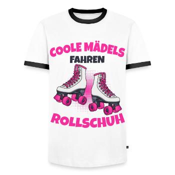 Rollschuhe - Männer Kontrast-T-Shirt - Weiß/Schwarz - Vorne - AI Model Female 172 light (172cm) & AI Model Male 178 dark (178cm)