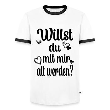 Heiratsantrag Antrag Verlobung Idee Überraschung - Männer Kontrast-T-Shirt - Weiß/Schwarz - Vorne - AI Model Female 172 light (172cm) & AI Model Male 178 dark (178cm)