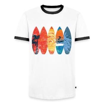 Surfers - Men's Ringer Shirt - white/black - Front - AI Model Female 172 light (172cm) & AI Model Male 178 dark (178cm)