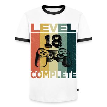18th Birthday Young Man 2003 Level 18 Years Game - Men's Ringer Shirt - white/black - Front - AI Model Female 172 light (172cm) & AI Model Male 178 dark (178cm)