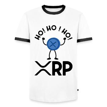Ho Ho Hodl XRP Ripple Crypto Cryptocurrency - Men's Ringer Shirt - white/black - Front - AI Model Female 172 light (172cm) & AI Model Male 178 dark (178cm)