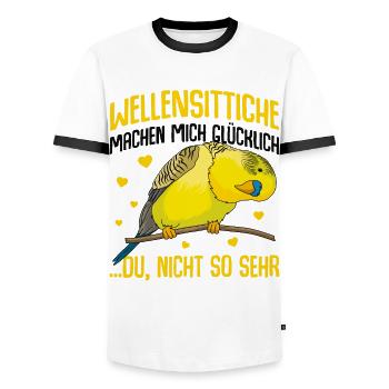 Wellensittich - Männer Kontrast-T-Shirt - Weiß/Schwarz - Vorne - AI Model Female 172 light (172cm) & AI Model Male 178 dark (178cm)