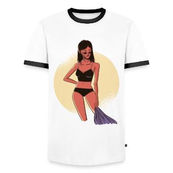 Sexy woman on vacation Suns Sexy Girl - Men's Ringer Shirt - white/black - Front - AI Model Female 172 light (172cm) & AI Model Male 178 dark (178cm)