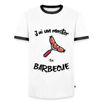 Humour Cuisine Roi ou Reine du Barbecue Grillades - T-shirt contrasté Homme - blanc/noir - Devant - AI Model Female 172 light (172cm) & AI Model Male 178 dark (178cm)