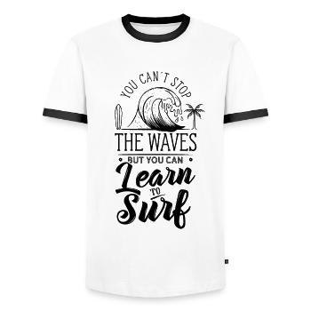 Vous pouvez apprendre Surf surfeur - T-shirt contrasté Homme - blanc/noir - Devant - AI Model Female 172 light (172cm) & AI Model Male 178 dark (178cm)