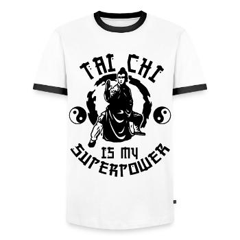 Tai Chi Est ma superpuissance Ying Yang Arts martiaux - T-shirt contrasté Homme - blanc/noir - Devant - AI Model Female 172 light (172cm) & AI Model Male 178 dark (178cm)
