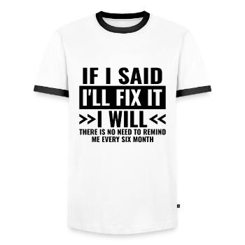 Funny do-it-yourselfsayings - Will fix this - Men's Ringer Shirt - white/black - Front - AI Model Female 172 light (172cm) & AI Model Male 178 dark (178cm)