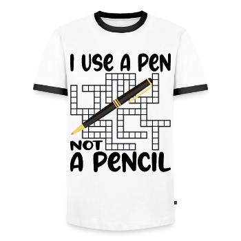 Puzzle Crossword Words Crossword Puzzle - Men's Ringer Shirt - white/black - Front - AI Model Female 172 light (172cm) & AI Model Male 178 dark (178cm)