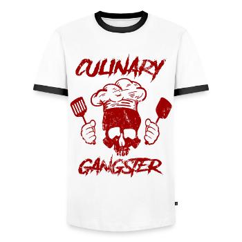 Culinary Gangster Skull Cook - Men's Ringer Shirt - white/black - Front - AI Model Female 172 light (172cm) & AI Model Male 178 dark (178cm)