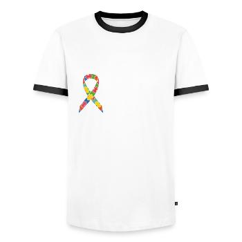 Autismus Bewusstsein Bunte Schleife Autist - Männer Kontrast-T-Shirt - Weiß/Schwarz - Vorne - AI Model Female 172 light (172cm) & AI Model Male 178 dark (178cm)
