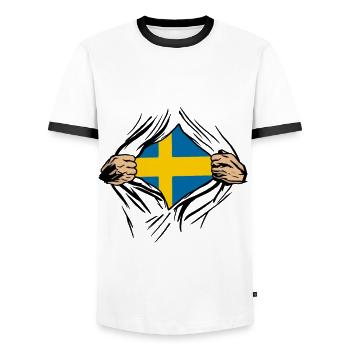 Suède drapeau de football fan cadeau - T-shirt contrasté Homme - blanc/noir - Devant - AI Model Female 172 light (172cm) & AI Model Male 178 dark (178cm)