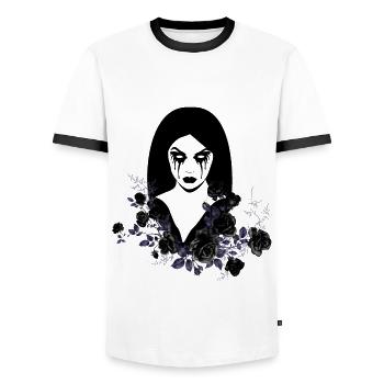 Night Gothic goth girl skull death skull punk - Men's Ringer Shirt - white/black - Front - AI Model Female 172 light (172cm) & AI Model Male 178 dark (178cm)