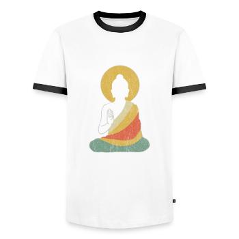 Funny buddha buddhism meditation peace dharma zen - Men's Ringer Shirt - white/black - Front - AI Model Female 172 light (172cm) & AI Model Male 178 dark (178cm)