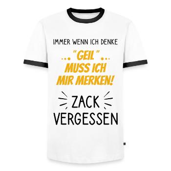 Geil muss ich mir merken - Zack vergessen - Männer Kontrast-T-Shirt - Weiß/Schwarz - Vorne - AI Model Female 172 light (172cm) & AI Model Male 178 dark (178cm)