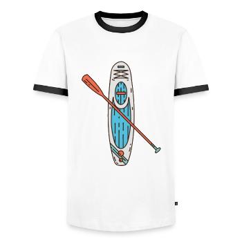 SUP Stand Up Paddle Board Standup Paddeling - Männer Kontrast-T-Shirt - Weiß/Schwarz - Vorne - AI Model Female 172 light (172cm) & AI Model Male 178 dark (178cm)