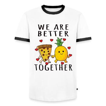 Pizza Hawaï Ananas Pizza Manger - T-shirt contrasté Homme - blanc/noir - Devant - AI Model Female 172 light (172cm) & AI Model Male 178 dark (178cm)