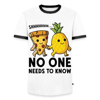 No One Needs to Know Pizza Hawaii Partnerlook - Männer Kontrast-T-Shirt - Weiß/Schwarz - Vorne - AI Model Female 172 light (172cm) & AI Model Male 178 dark (178cm)