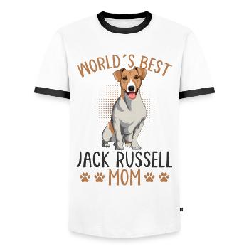 Jack Russell Terrier - T-shirt contrasté Homme - blanc/noir - Devant - AI Model Female 172 light (172cm) & AI Model Male 178 dark (178cm)