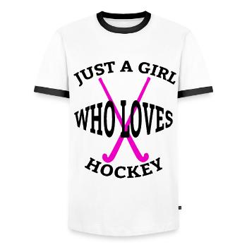 Feldhockey Damen Mädchen Hockeyspielerin Hockey - Männer Kontrast-T-Shirt - Weiß/Schwarz - Vorne - AI Model Female 172 light (172cm) & AI Model Male 178 dark (178cm)