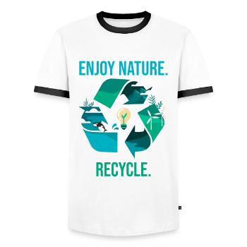 Recycling Umwelt Naturschutz - Männer Kontrast-T-Shirt - Weiß/Schwarz - Vorne - AI Model Female 172 light (172cm) & AI Model Male 178 dark (178cm)
