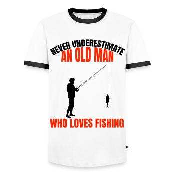 Angler Fishing Grandpa Fishing Pensioner Dad Fishing Hook - Men's Ringer Shirt - white/black - Front - AI Model Female 172 light (172cm) & AI Model Male 178 dark (178cm)