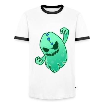 funny space ghost shirt - Men's Ringer Shirt - white/black - Front - AI Model Female 172 light (172cm) & AI Model Male 178 dark (178cm)