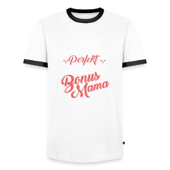 Bonus Mama Stiefmama Stiefmutter - Männer Kontrast-T-Shirt - Weiß/Schwarz - Vorne - AI Model Female 172 light (172cm) & AI Model Male 178 dark (178cm)