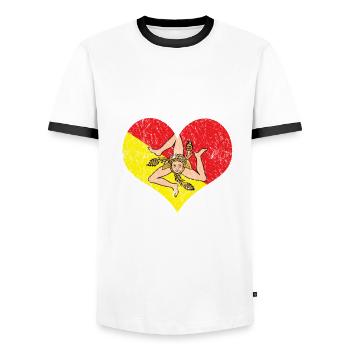 Sicile Sicilia coeur drapeau - T-shirt contrasté Homme - blanc/noir - Devant - AI Model Female 172 light (172cm) & AI Model Male 178 dark (178cm)