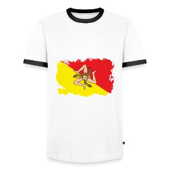 Sicile Rengaine - Sicilia - T-shirt contrasté Homme - blanc/noir - Devant - AI Model Female 172 light (172cm) & AI Model Male 178 dark (178cm)