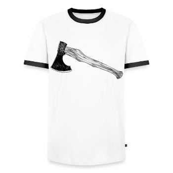 Viking axe sports goal throwing axe throwing goals - Men's Ringer Shirt - white/black - Front - AI Model Female 172 light (172cm) & AI Model Male 178 dark (178cm)