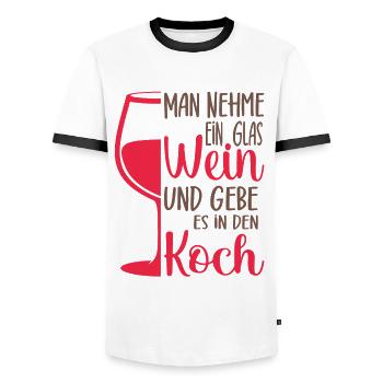Koch Spruch mit Wein kochen lustige Geschenkidee - Männer Kontrast-T-Shirt - Weiß/Schwarz - Vorne - AI Model Female 172 light (172cm) & AI Model Male 178 dark (178cm)