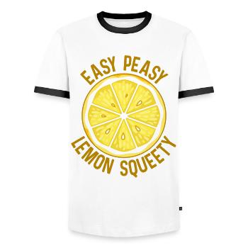 EASY PEASY LEMON SQUEETY Lemon Summer Gift - Men's Ringer Shirt - white/black - Front - AI Model Female 172 light (172cm) & AI Model Male 178 dark (178cm)