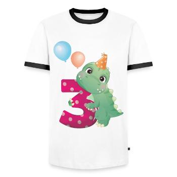 3 anniversaire des dinosaures année Trois Dino cadeau - T-shirt contrasté Homme - blanc/noir - Devant - AI Model Female 172 light (172cm) & AI Model Male 178 dark (178cm)